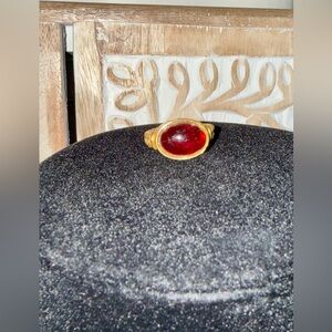 Vintage 1992 JADED NY Gold and Carnelian  Stone Twisted Band Ring